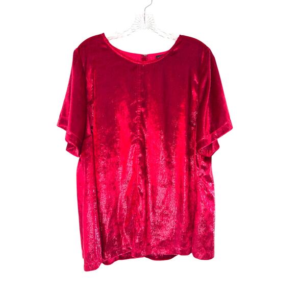 Lane Bryant Blouse Plus Short Sleeve Red Holiday Party Christmas Party Size 18 - Picture 1 of 11